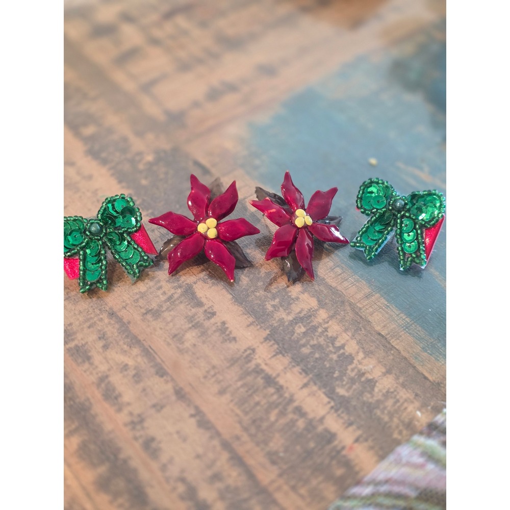 Festive Holiday Poinsettia and Bow Earrings For HolidaySparkle
